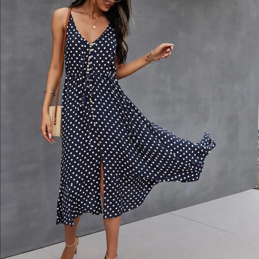 Boho gypsy dot drawstring waist cami dress - Picture 3 of 6